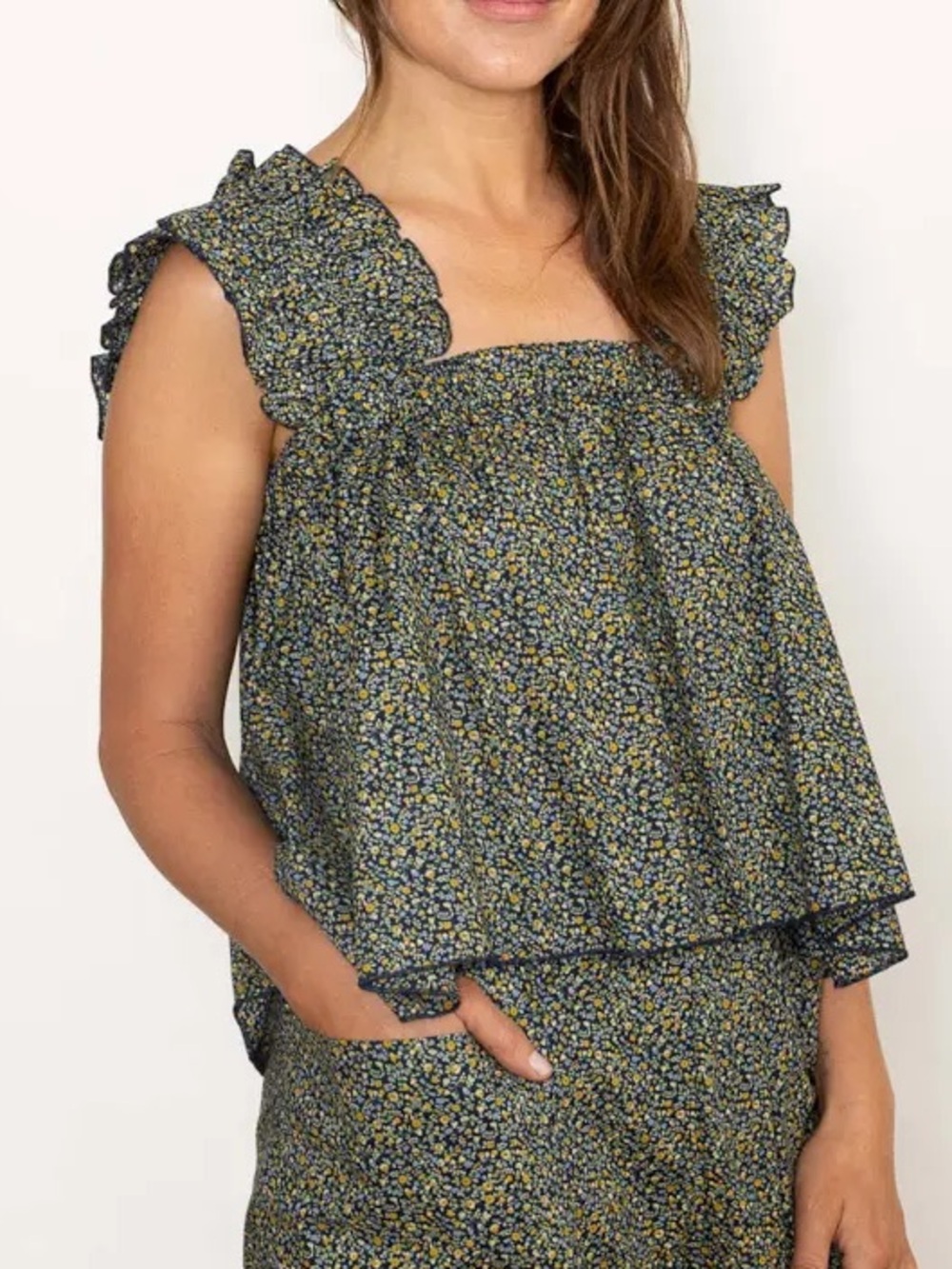 Story 100% Cotton Sleeveless Ruffle Top Size XS/ S